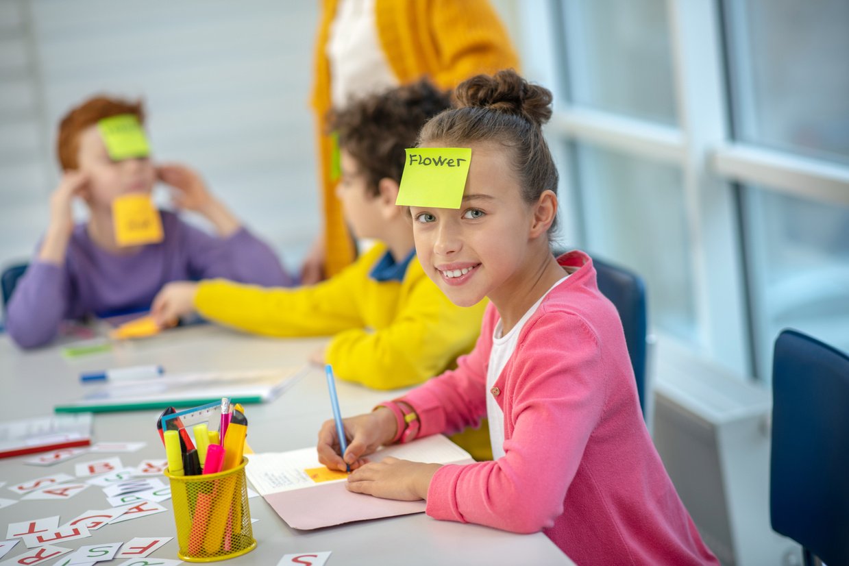 Pupils playing learning vocabulary during the lesson